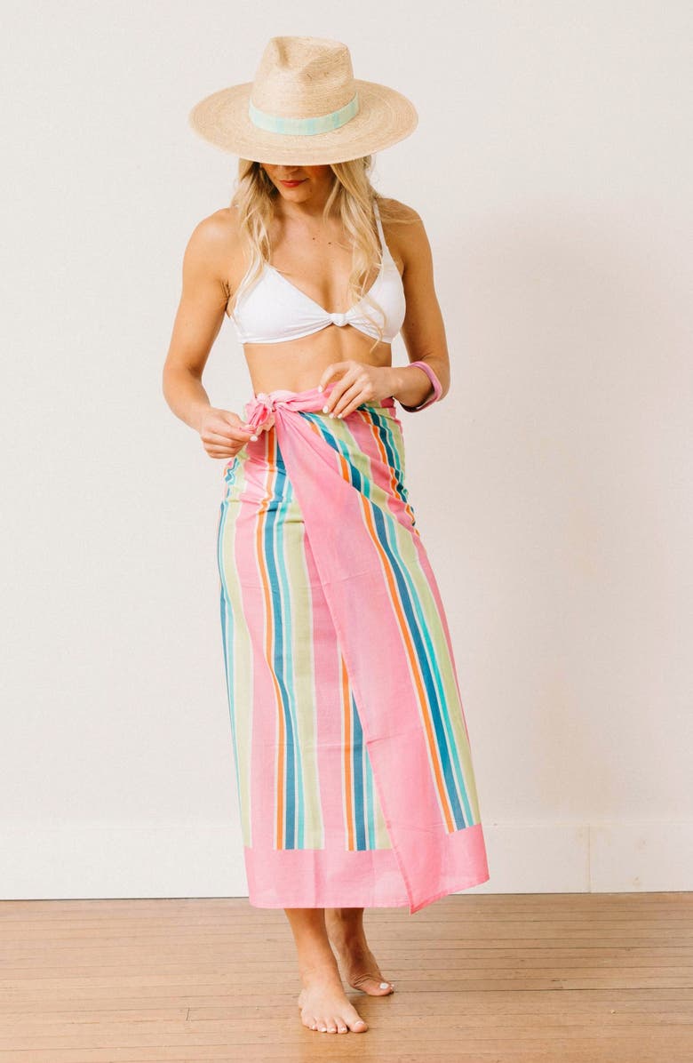 Sunshine Tienda Castaway Stripe Cotton Sarong, Alternate, color, Pink