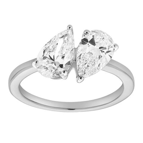 Twin Flames 14K Gold Pear Cut Lab Grown Diamond Toi et Moi Ring - 2 ct