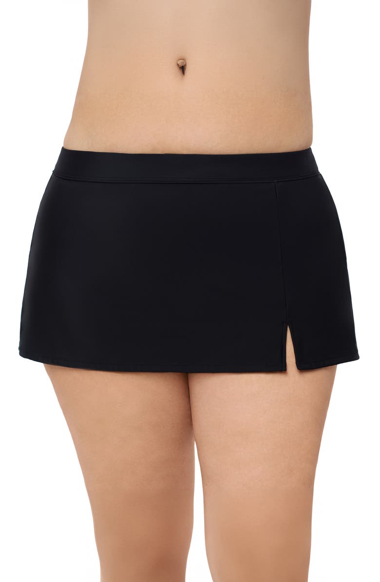 Aqua Green Plus Size Full Coverage Skirted Swimsuit Bottom with Side Slit, Main, color, Black