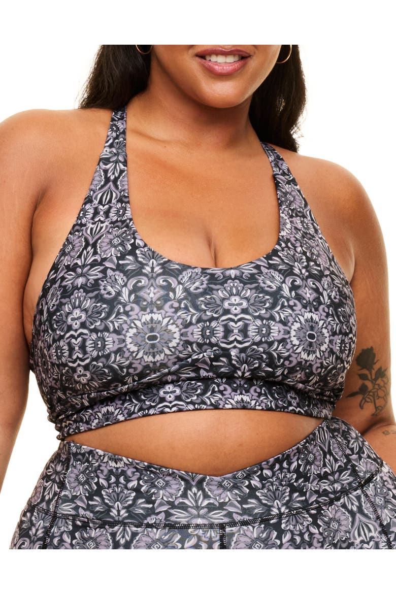 Lotus Medium Support Lotus Sports Bra, Main, color, Geo black