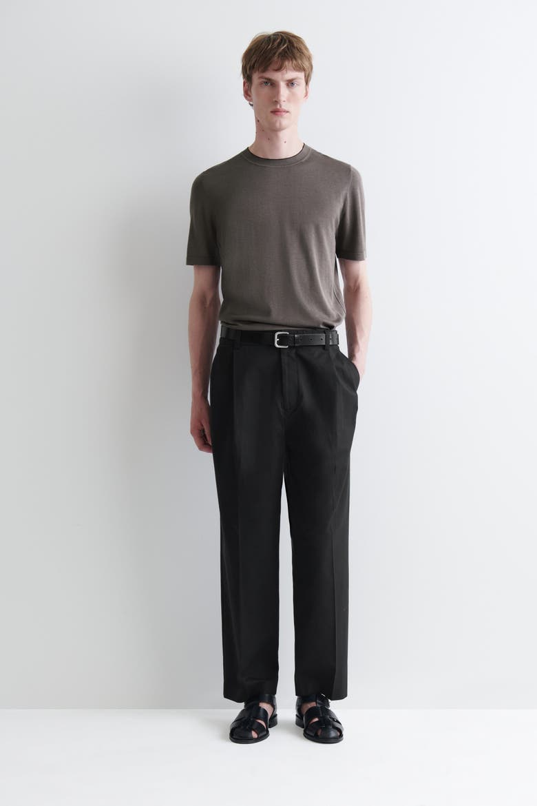 Contrast-tipped Silk-cotton T-shirt, Alternate, color, BROWN / BLACK