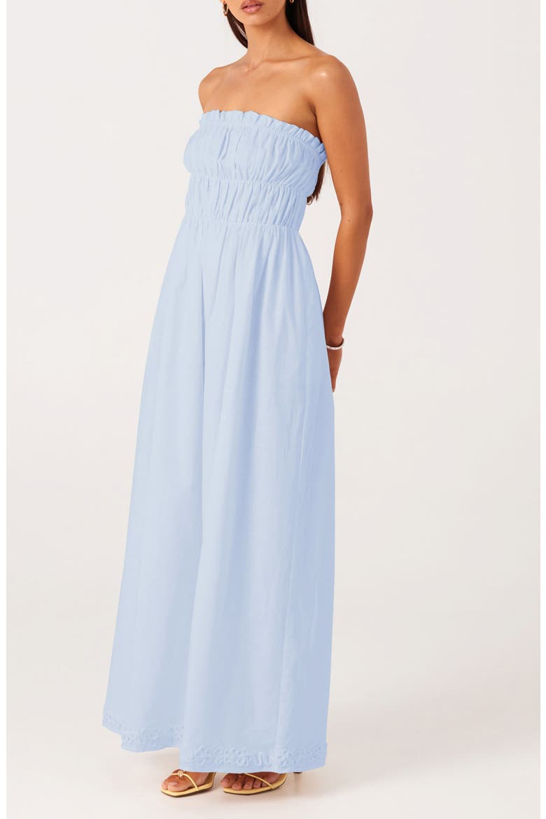 blue linen strapless dress Marisa Linen Strapless Maxi Dress
