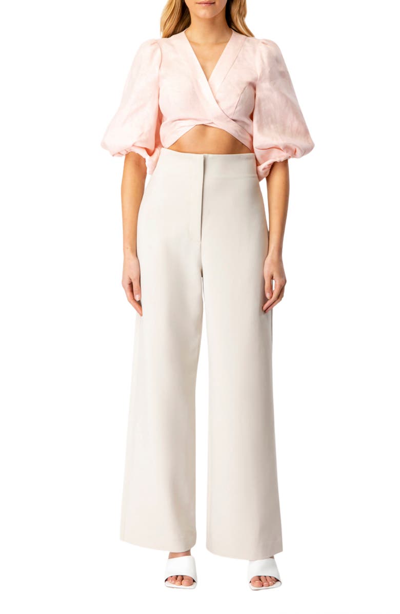Bardot Mika Linen Crop Top, Alternate, color, 