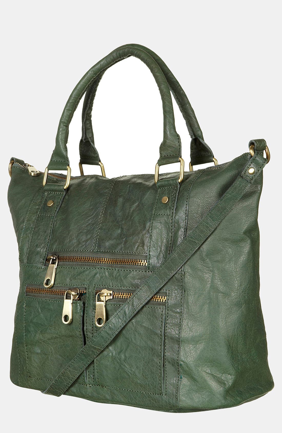 Washed Leather Satchel, Main, color, GREEN