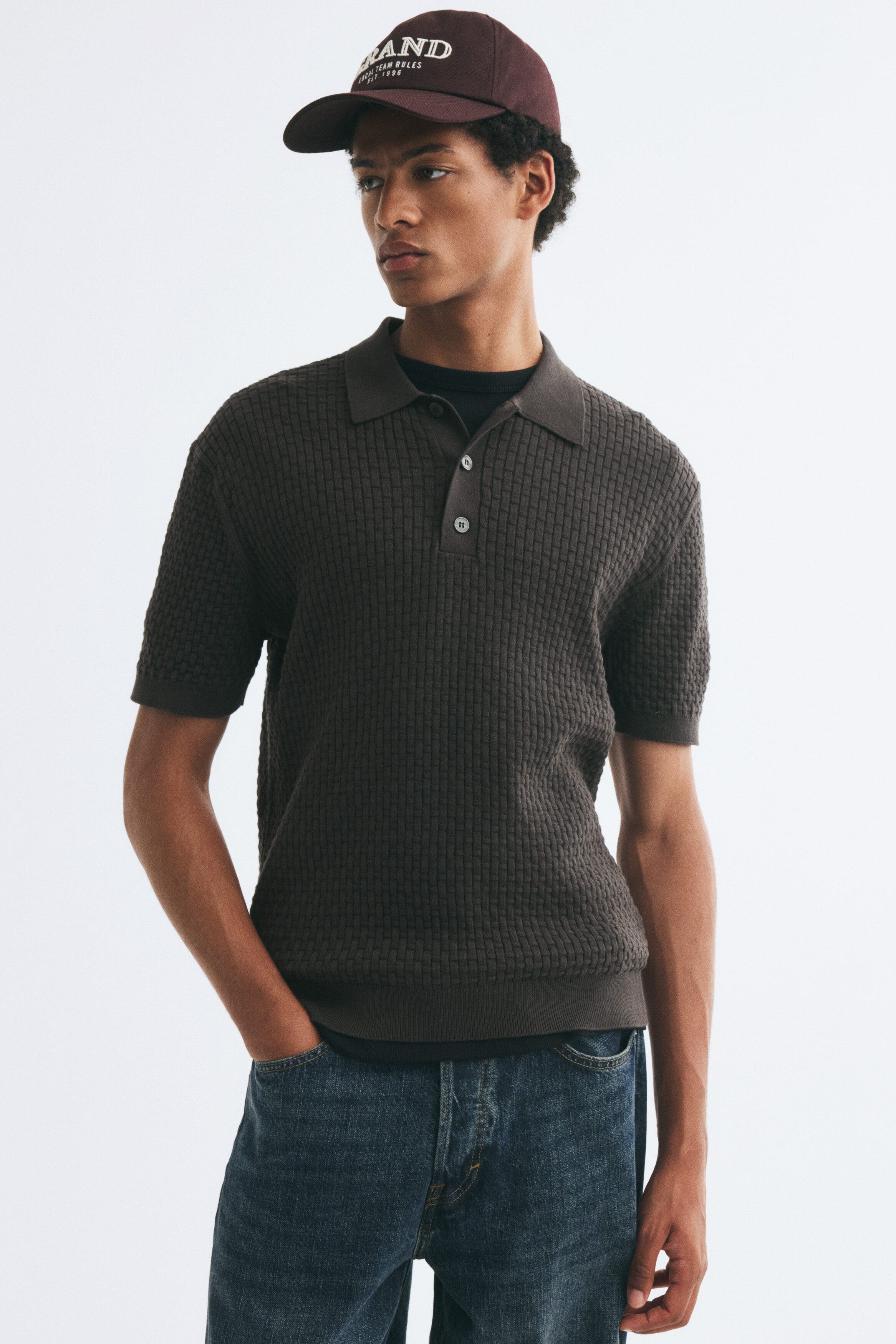 H&M Regular-fit Textured-knit Polo Shirt (Men) | Nordstrom