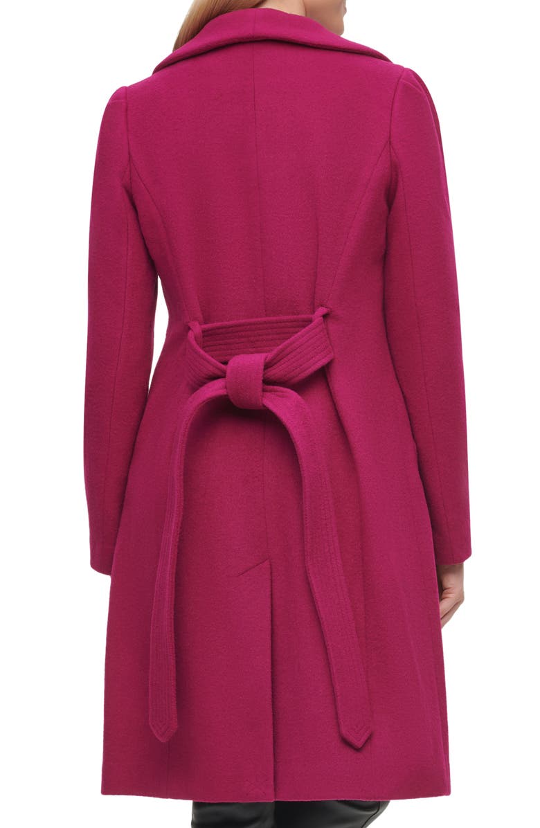 KARL LAGERFELD PARIS Wool Belted Wrap Coat, Alternate, color, Magenta
