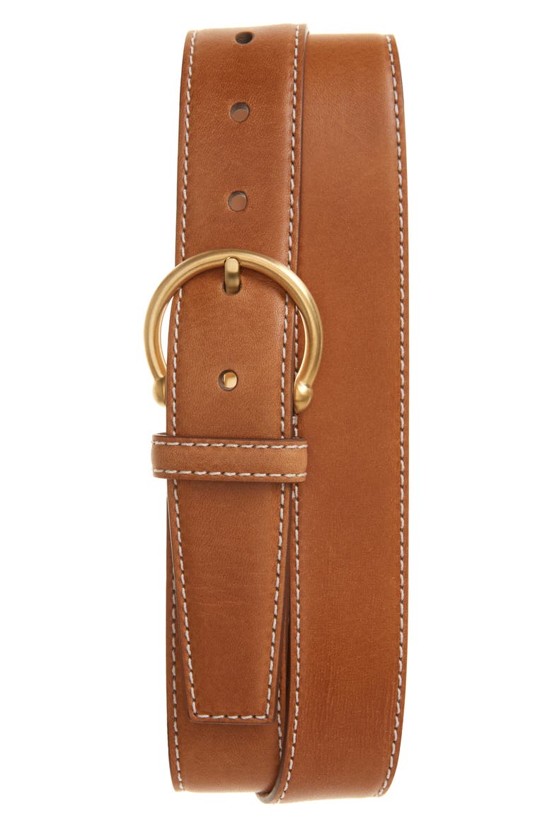 Round Buckle Leather Belt, Main, color, NATURAL