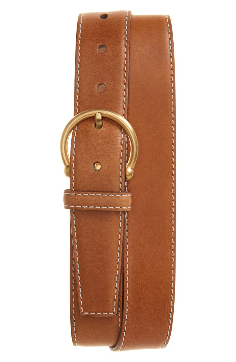 Thom Browne Round Buckle Leather Belt, Main, color, Natural