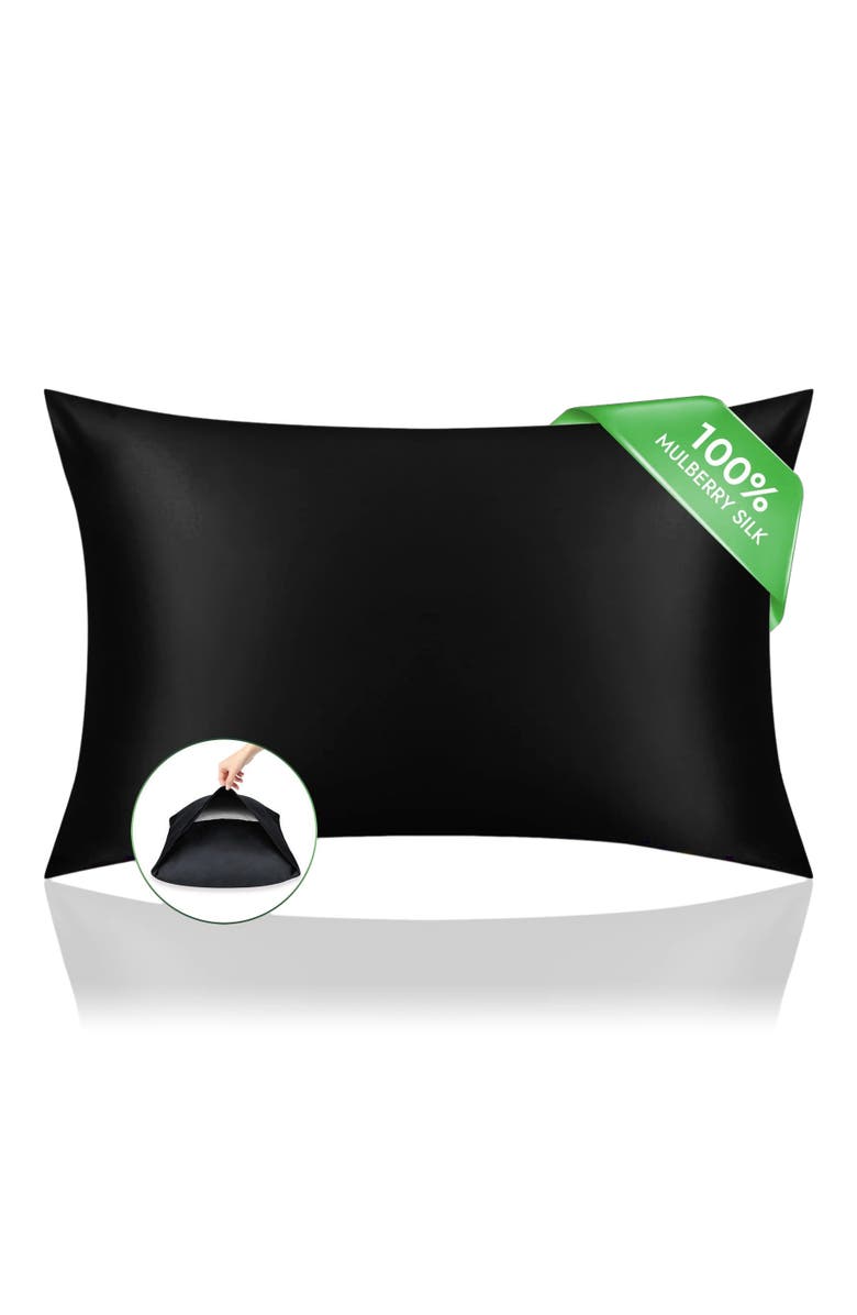 SILKSILKY 22Momme 100% Mulberry Silk Envelope Pillowcase, Main, color, Black