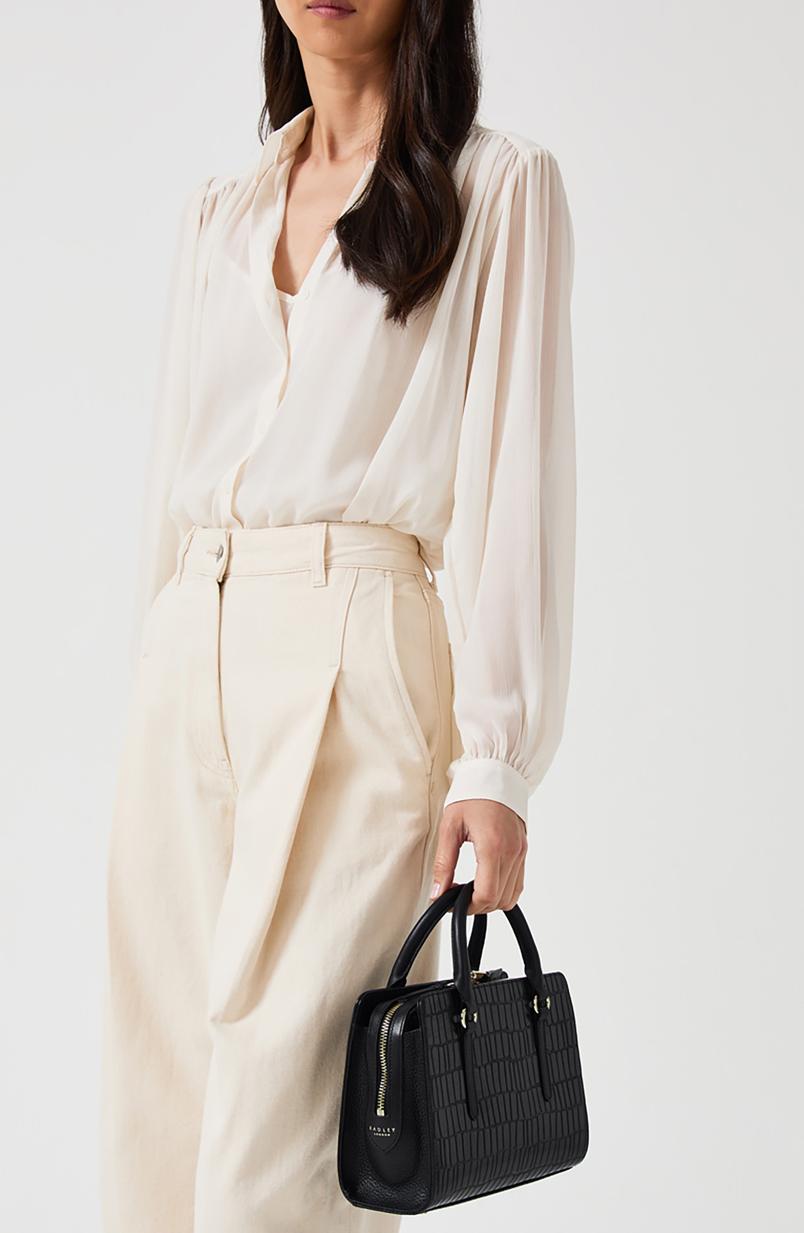 Radley Angel Lane Croc Embossed Crossbody Bag, Alternate, color, Black