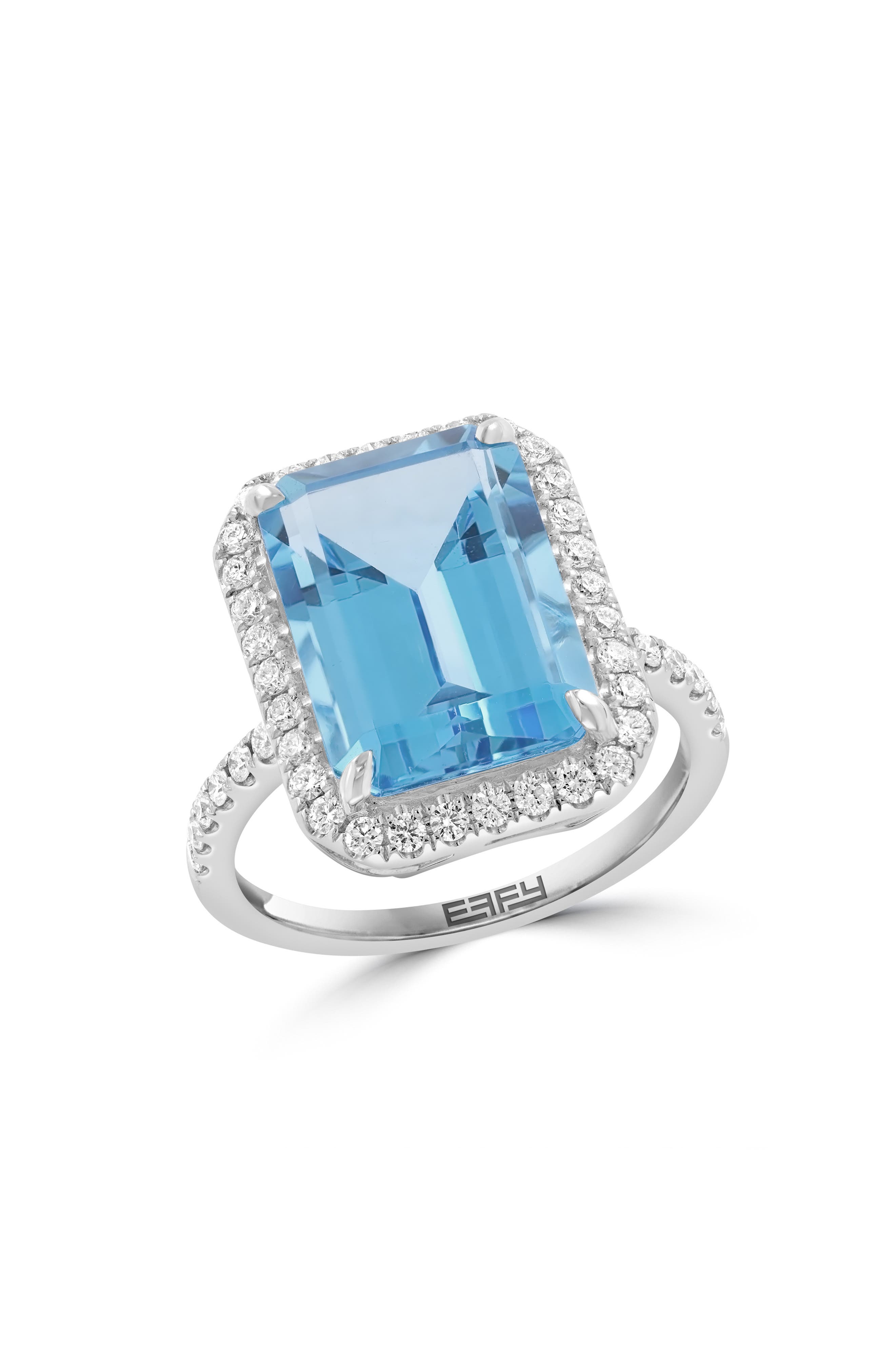 EFFY Sterling Silver Blue Topaz & Zircon Halo Ring