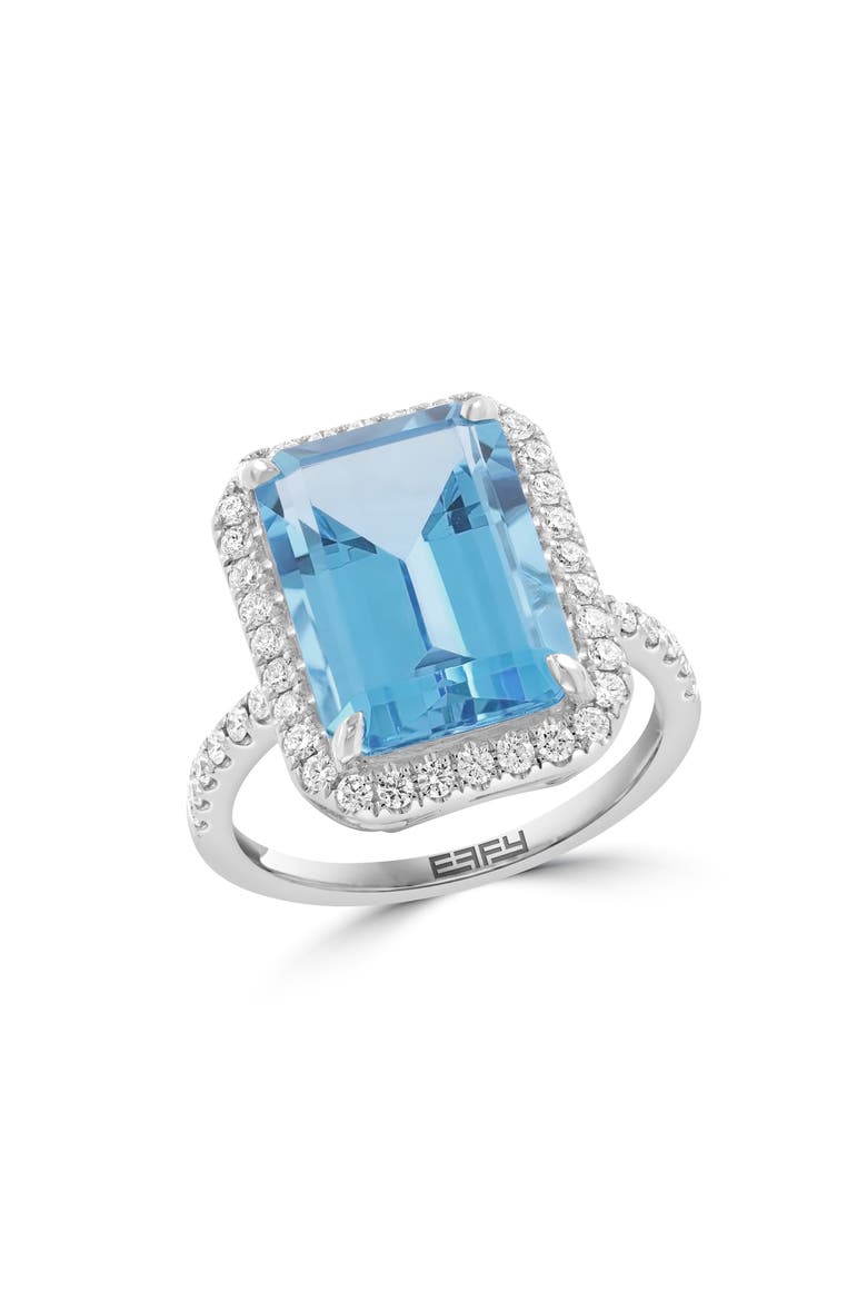 Sterling Silver Blue Topaz & Zircon Halo Ring, Main, color, BLUE