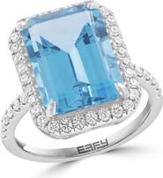 EFFY Sterling Silver Blue Topaz & Zircon Halo Ring