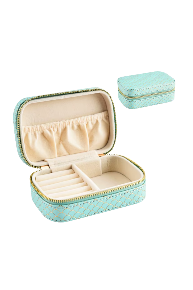 Faux Leather Mermaid Scale Jewelry Case, Alternate, color, Blue