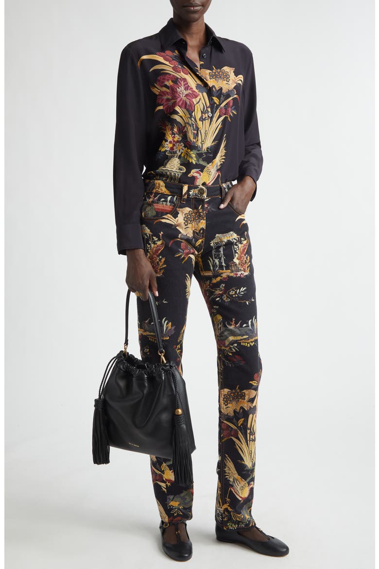Floral Stretch Jeans, Alternate, color, BLACK
