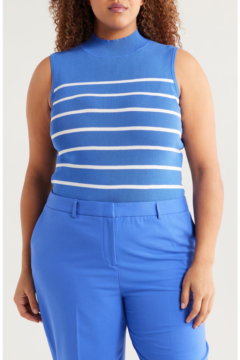Stripe Sleeveless Mock Neck Sweater, Main, color, PACIFIC BLUE IVORY