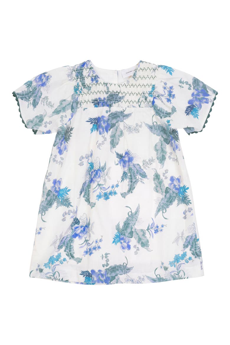 Floral Print Smocked Dress, Main, color, Blue
