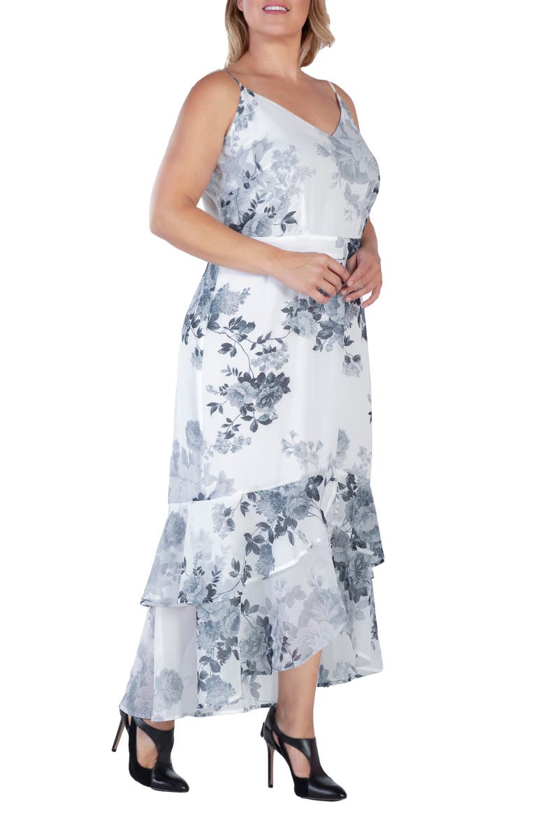 Floral Tiered Ruffle Chiffon Maxi Dress, Alternate, color, BLACK WHITE FLORAL