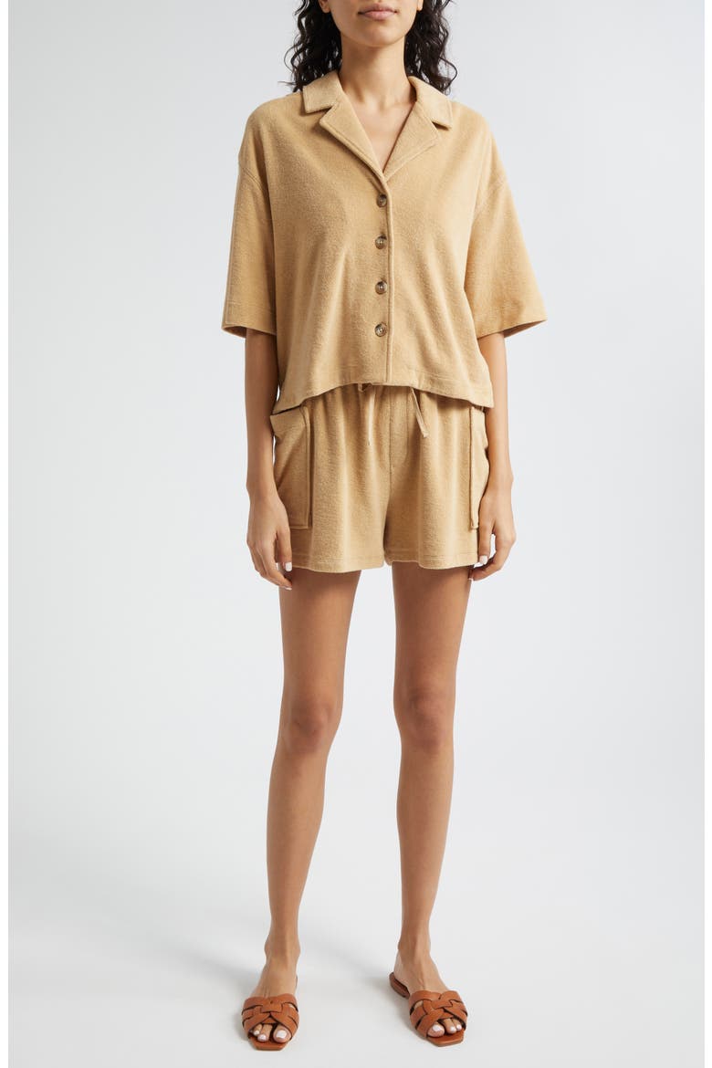 Terry Cloth Drawstring Shorts, Alternate, color, SAND CASTLE