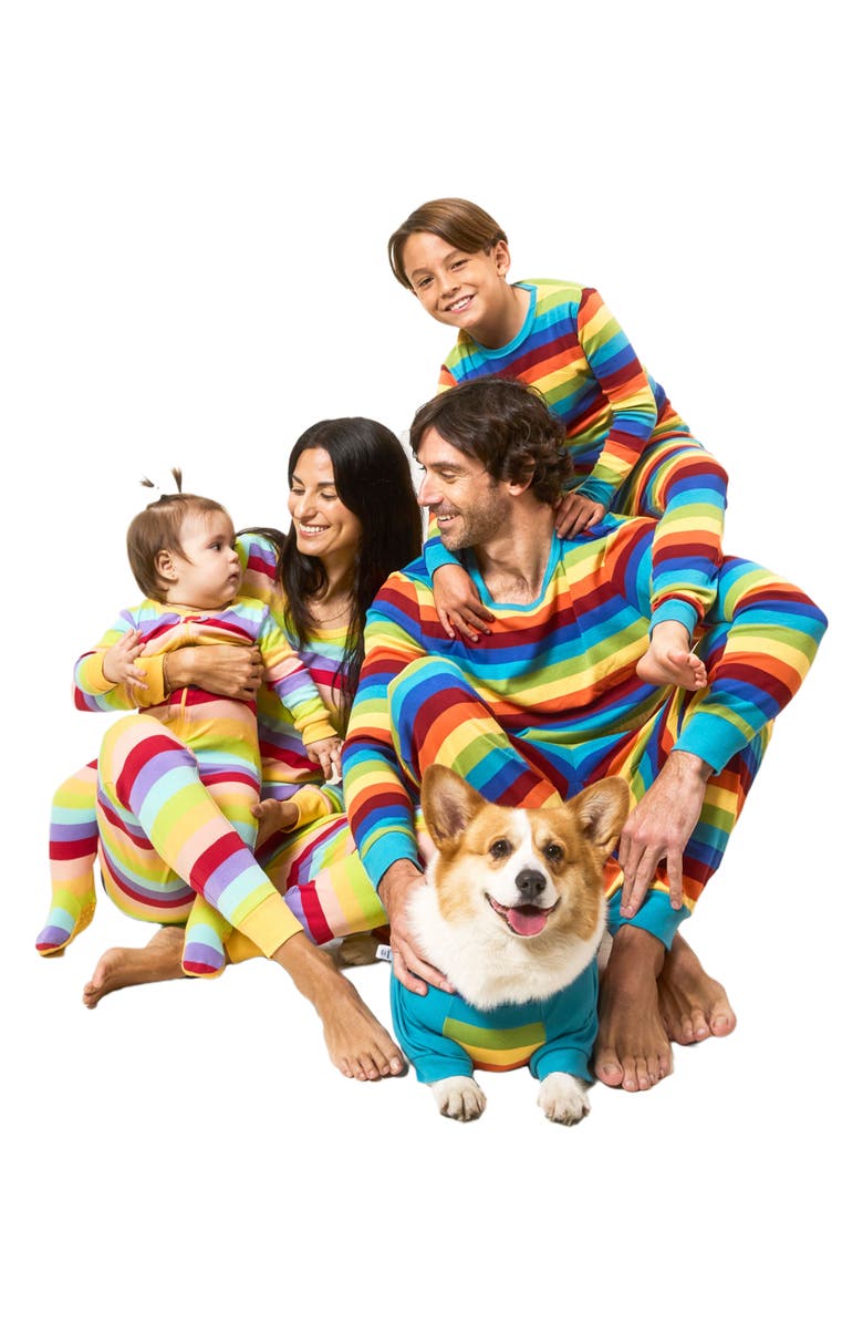 Leveret Footed Cotton Pajamas Matching Family Coordinated Stripes, Alternate, color, Colorful Boys