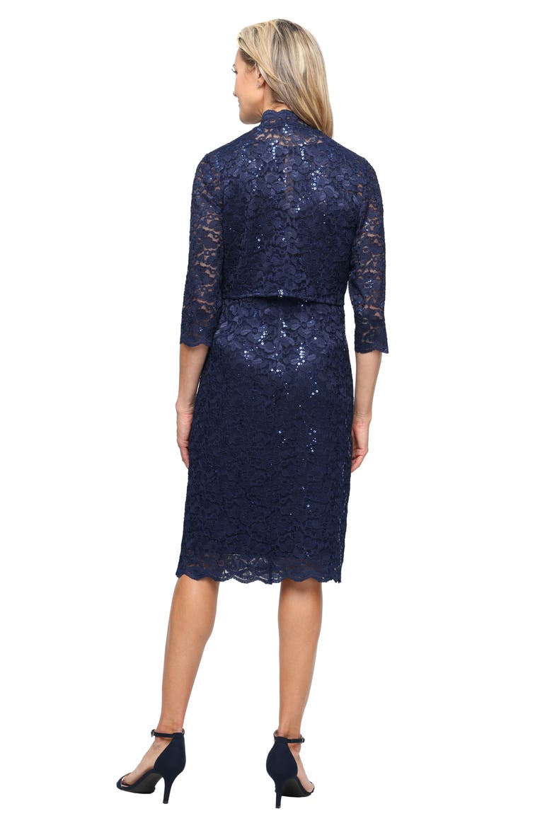 Lace Jacket and Sheath Dress Set, Alternate, color, NAVY