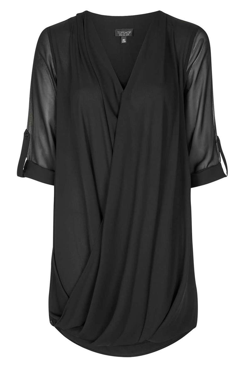 Chiffon Drape Tunic Dress, Alternate, color, BLACK