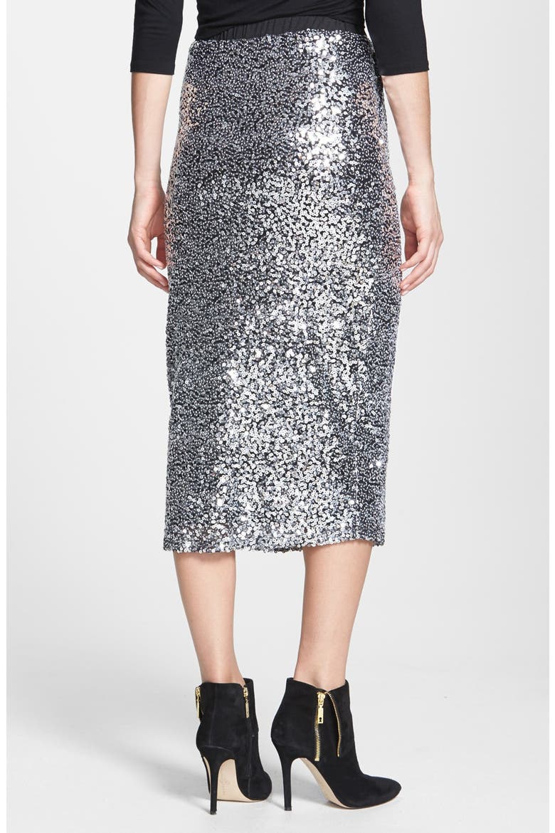 Sequin Midi Skirt, Alternate, color, SILVER