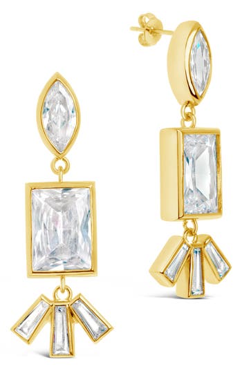 Sterling Forever Bella Cubic Zirconia Drop Earrings In Gold