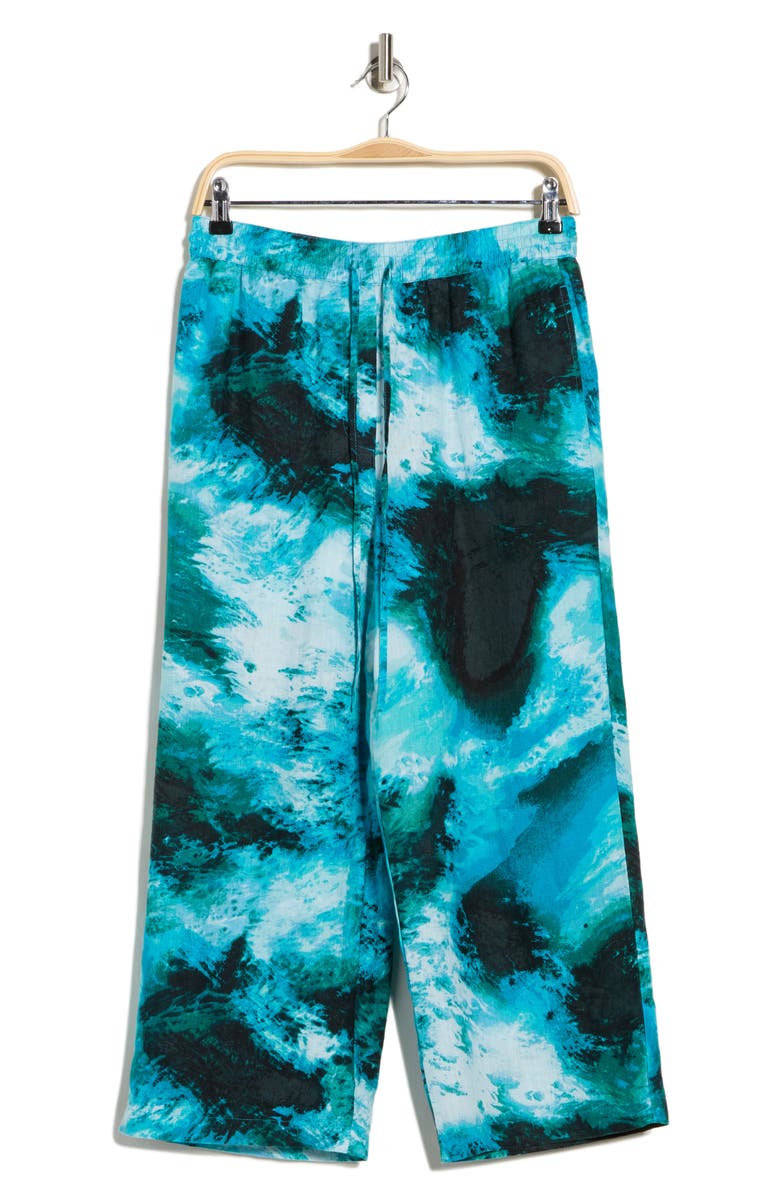 DKNY Print Linen Pants, Alternate, color, Tidal Brus