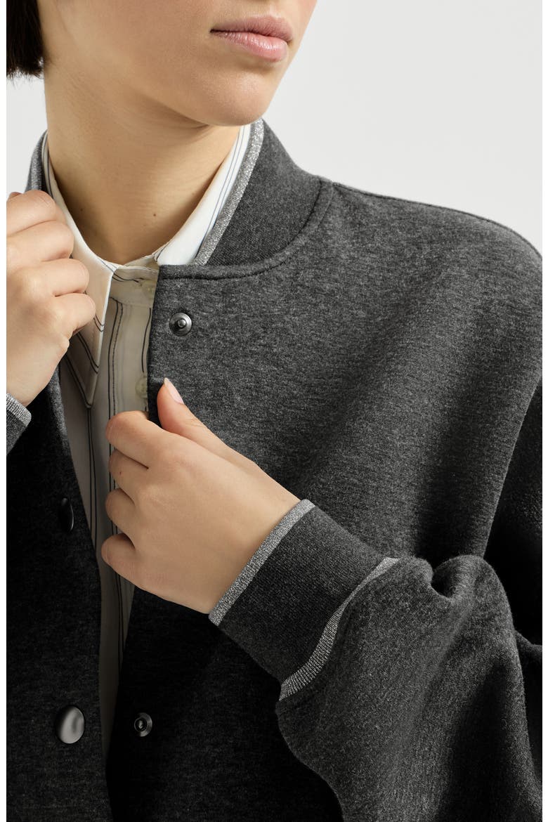 Techno cotton and cashmere interlock bomber jacket, Alternate, color, Anthracite