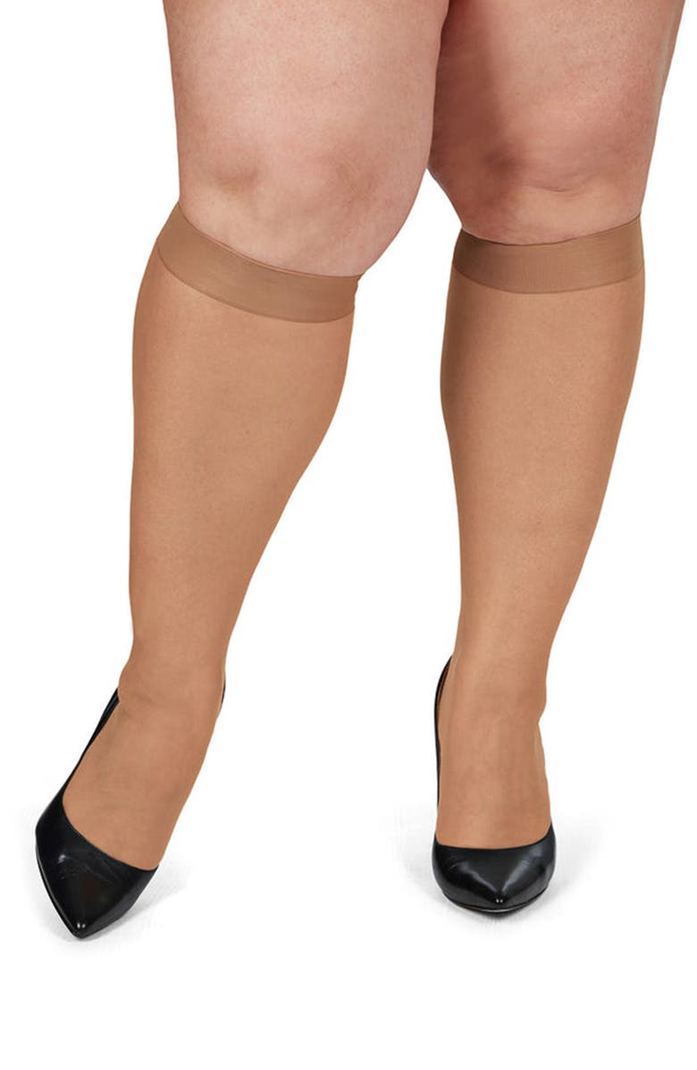 MeMoi 6-Pack Silky Sheer Curvy Knee High Socks, Alternate, color, Honey