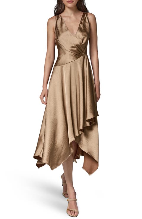 Hammered Satin Handkerchief Hem Dress