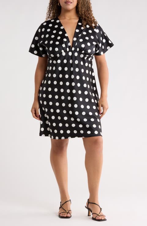 Deep V-Neck Polka Dot Dress (Plus)