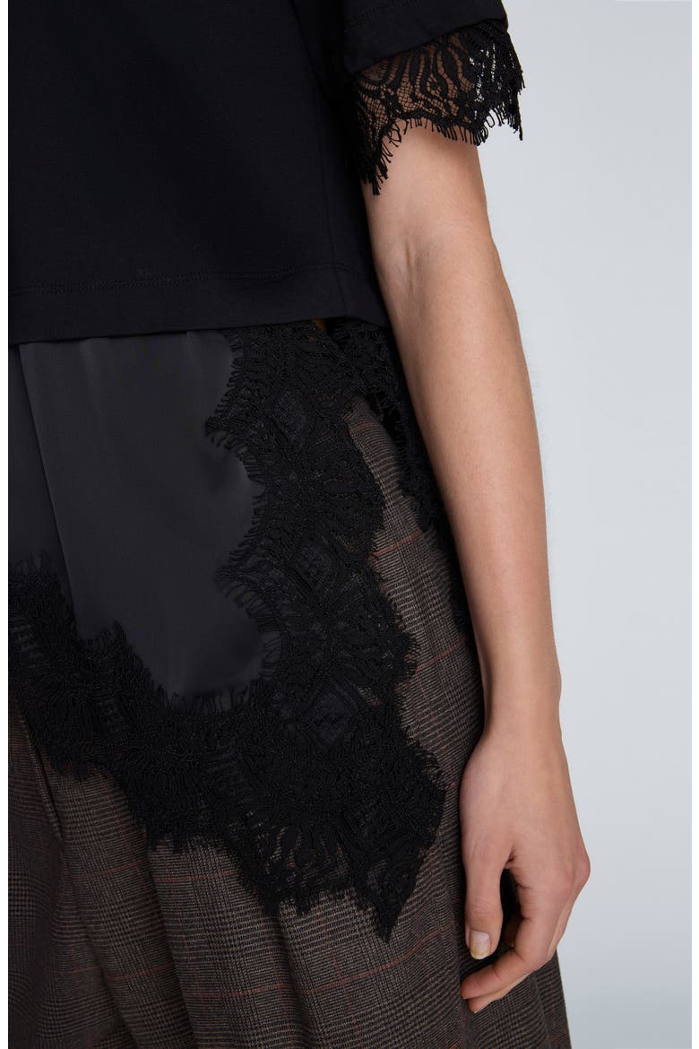 Lace Detail Layered Cotton T-shirt, Alternate, color, BLACK