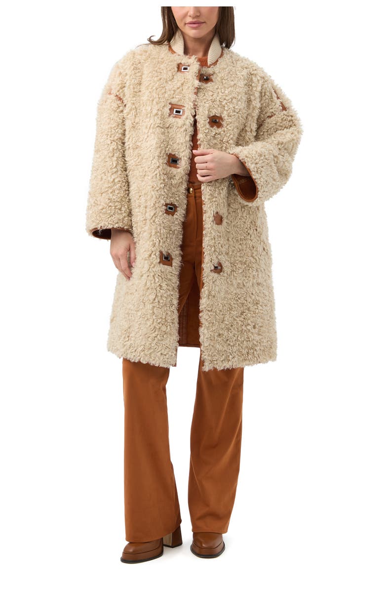 Trina Turk Spartan Reversible Faux Shearling and Faux Suede Coat, Main, color, Amber/Poplar
