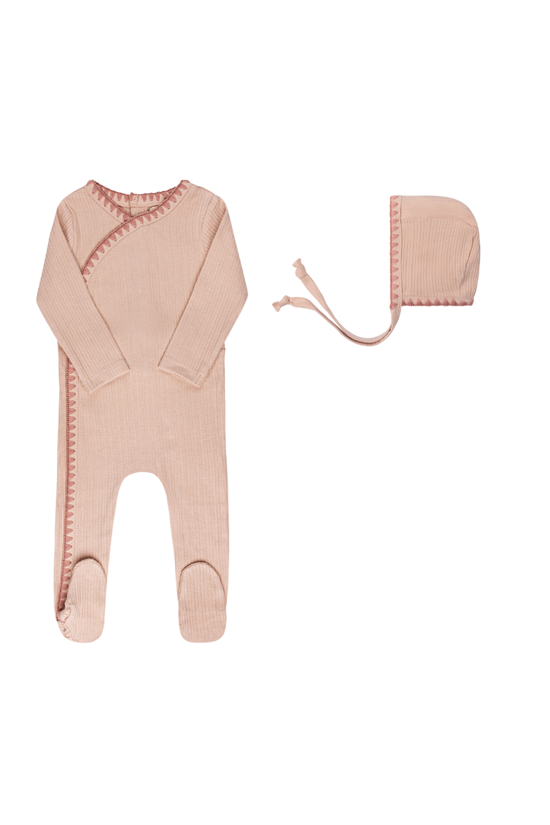 Whip Stitch Collection - Footie + Bonnet, Main, color, Pink