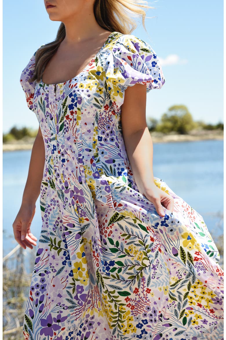 Purple Garden Scoop Neck Cotton Midi Dress, Alternate, color, Purple