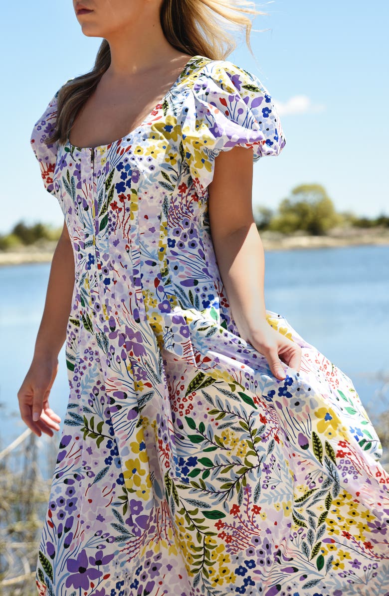 Jessie Zhao New York Purple Garden Scoop Neck Cotton Midi Dress, Alternate, color, Purple