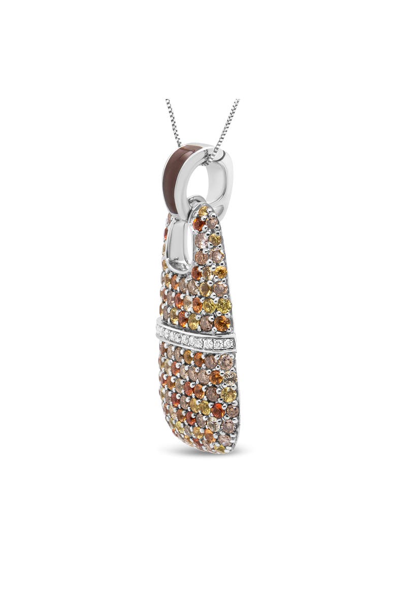Silver Brown Enamel 1 Cttw Diamonds and Sapphire Pendant Necklace, Alternate, color, White