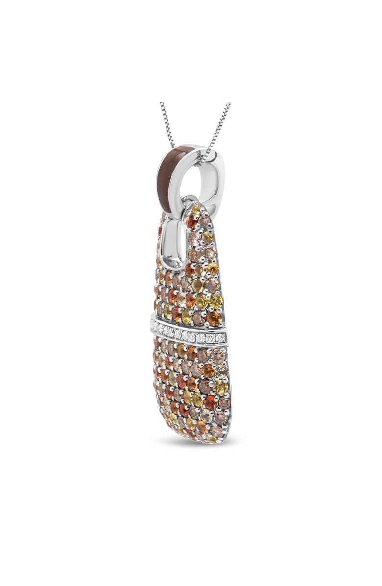 Haus of Brilliance Silver Brown Enamel 1 Cttw Diamonds and Sapphire Pendant Necklace, Alternate, color, White