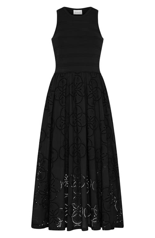 Shop Milly Mixed Media Midi Dress In Black