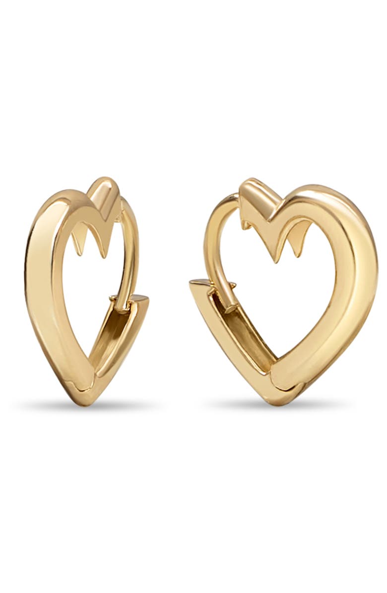 DEVATA Heart Hoop Earrings in 14K Gold, Main, color, Yellow Gold