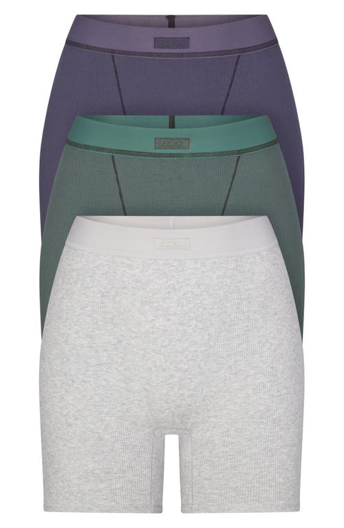 Skims 3-pack Stretch Cotton Boxers In Light Heather Grey Multi