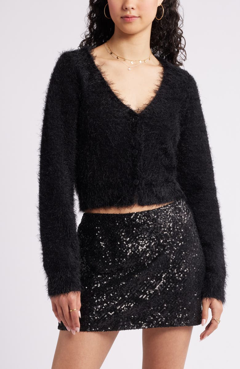 BP. Eyelash V-Neck Crop Cardigan, Main, color, 