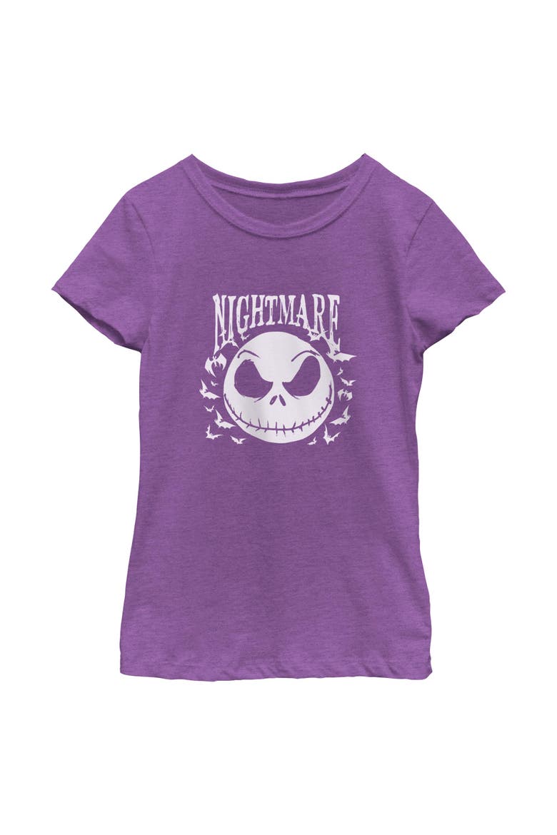 Girls' Jack Skellington Horror Bats Short Sleeve Graphic T-shirt, Main, color, Purple Berry