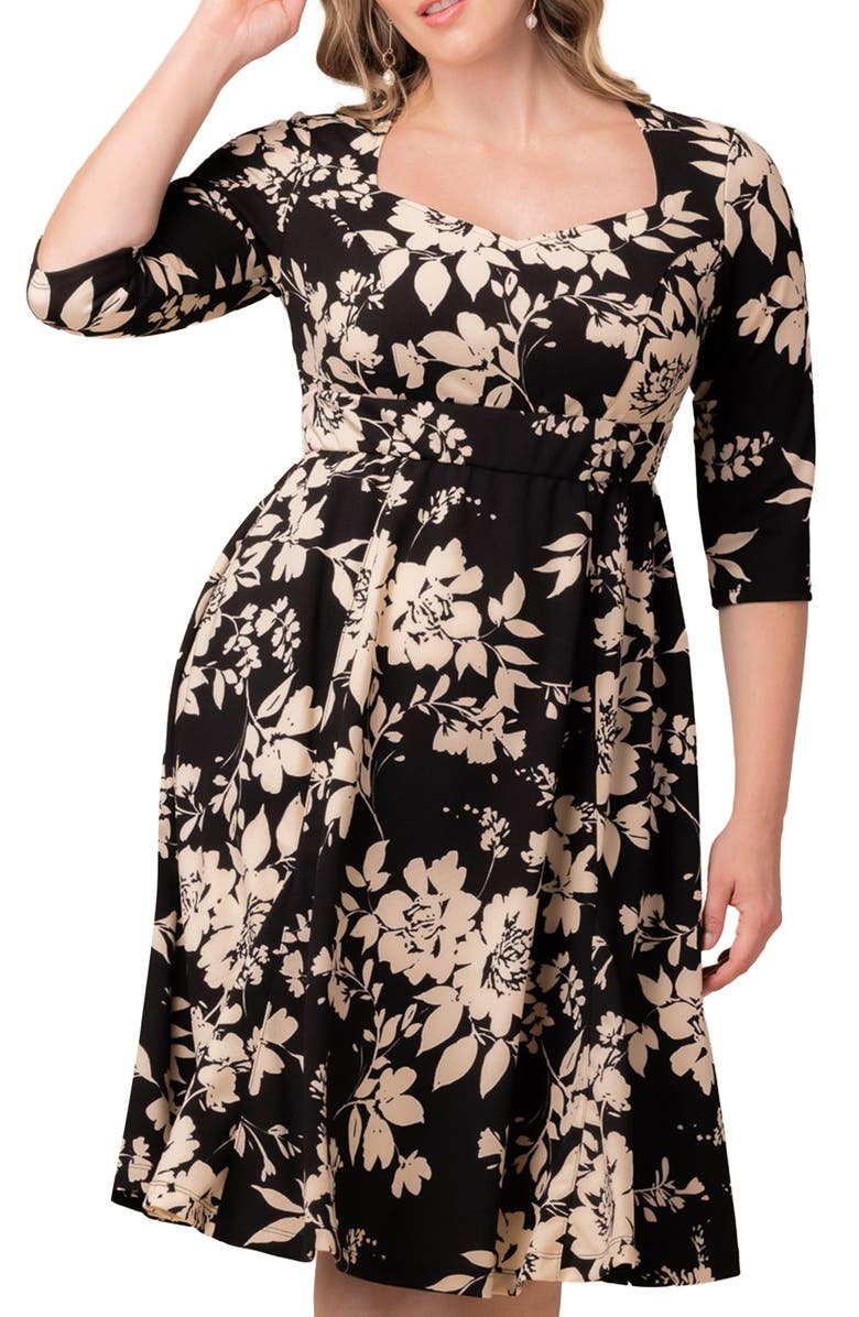 Kiyonna Royal Metallic Dress, Alternate, color, Vintage Ivory Florals