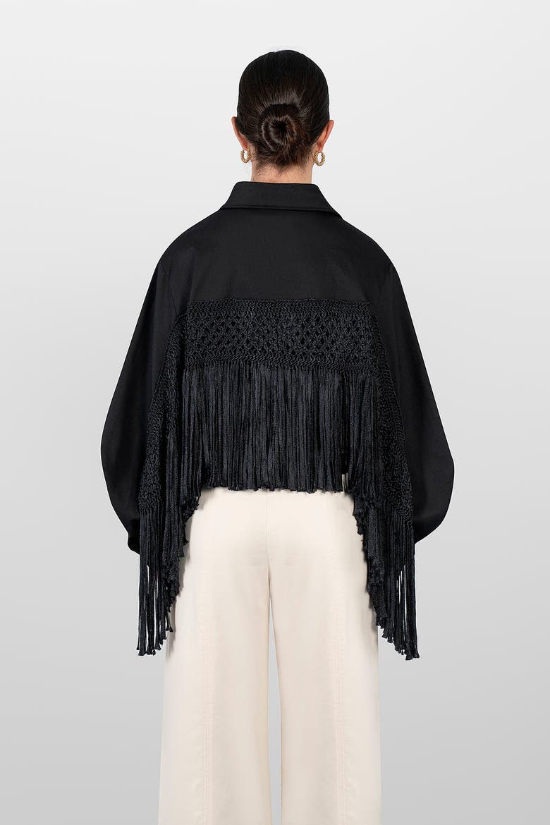 Macrame Sahariana Jacket, Alternate, color, Black