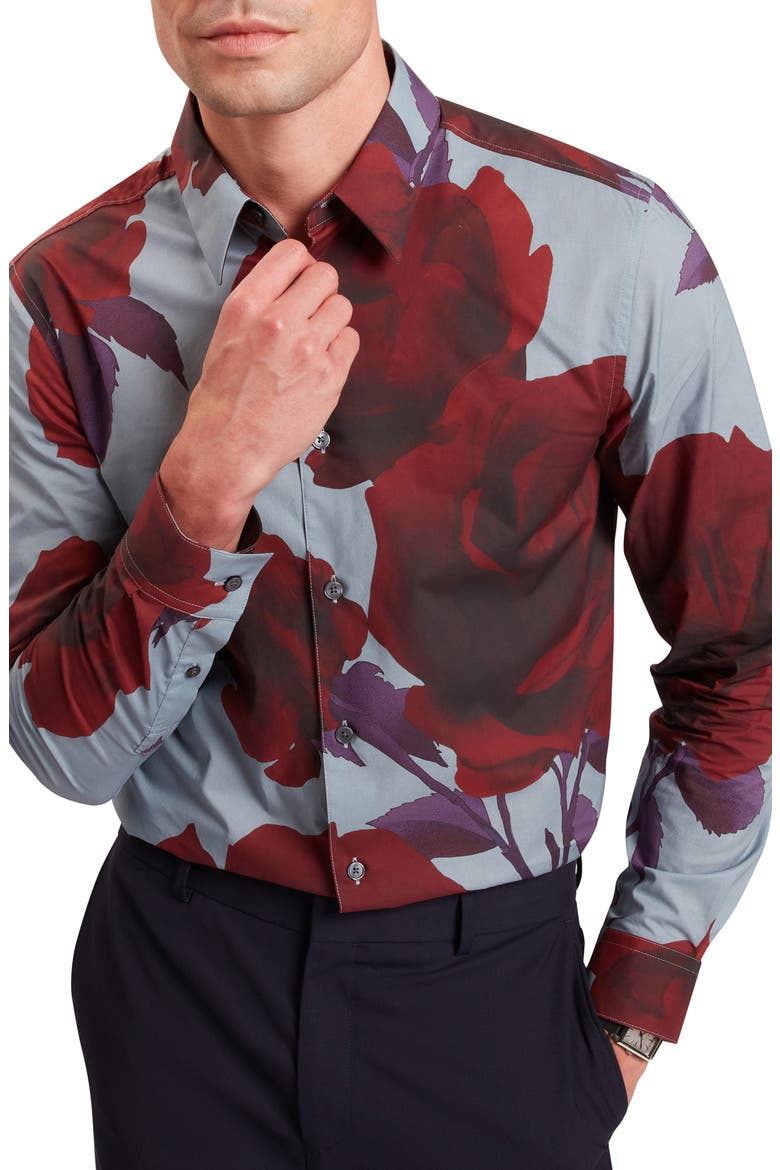 Givira Print Cotton Button-Up Shirt, Main, color, TEAL-BLUE