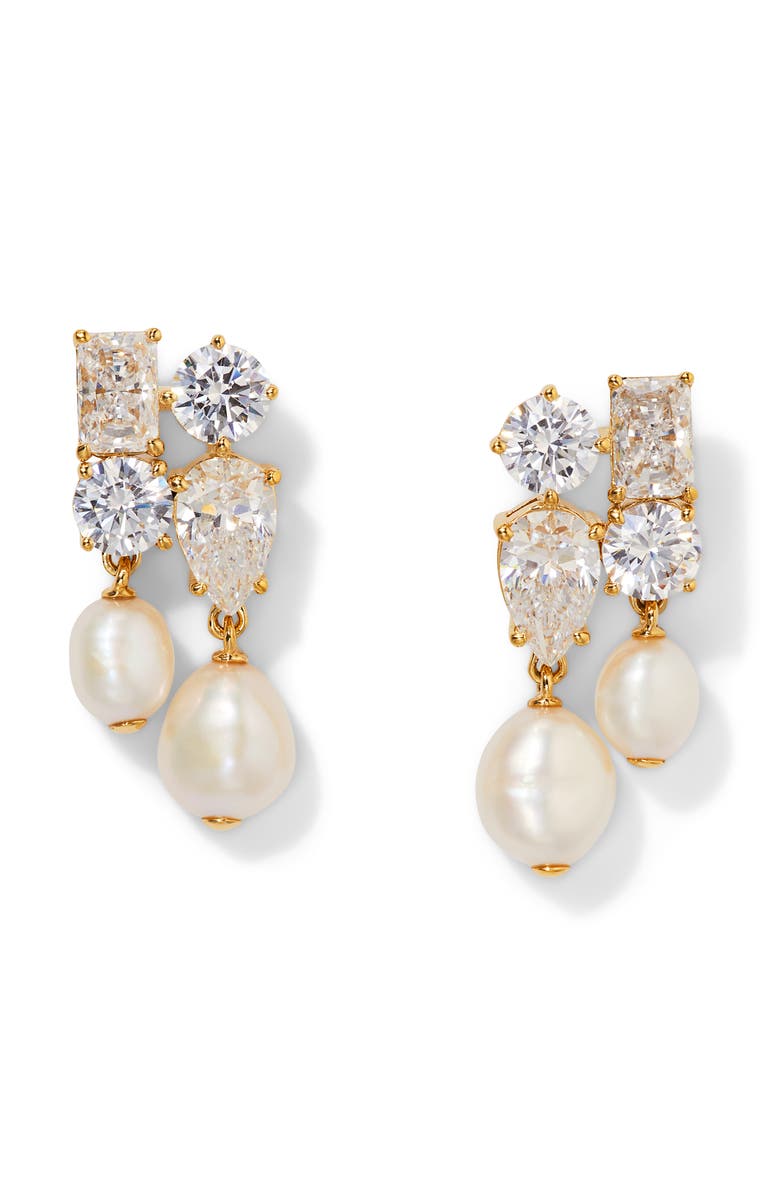 Nadri London Cluster Freshwater Pearl Drop Earrings, Main, color,