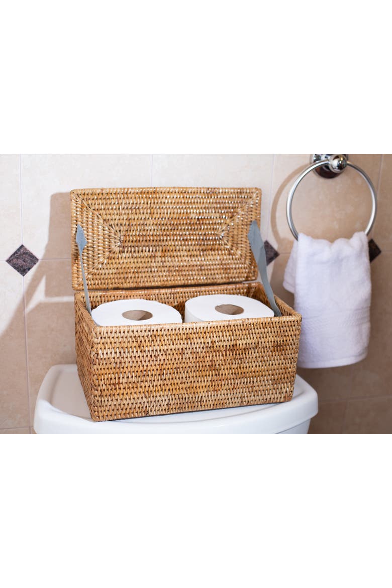 Rectangular Rattan Double Toilet Roll Holder, Alternate, color, Honey Brown